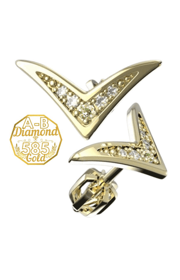 A-B A-B Náušnice Victory s českým vltavínom a diamantmi zo žltého zlata
