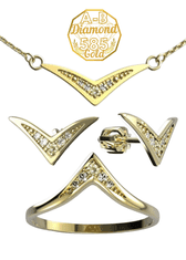 A-B A-B Sada šperkov Victory s českým vltavínom a diamantmi z žltého zlata