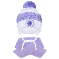 NEW BABY Zimná detská čiapočka so šálom kvietočky fialová, vel. 104 (3-4r)