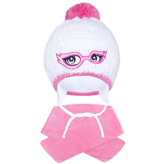 NEW BABY Zimná detská pletená čiapočka so šálom ružová, vel. 104 (3-4r)