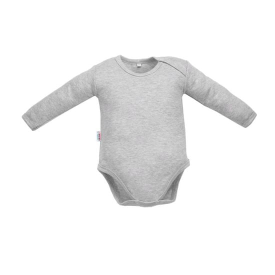 NEW BABY Dojčenské bavlnené body s dlhým rukávom Pastel sivý melír, vel. 74 (6-9m)