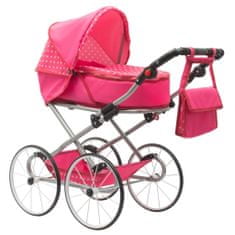 NEW BABY Detský Retro kočík pre bábiky 2v1 Anetka rúžový s bodkami