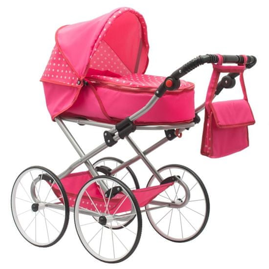 NEW BABY Detský Retro kočík pre bábiky 2v1 Anetka rúžový s bodkami