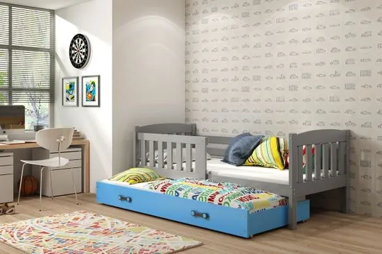 eoshop Detská posteľ Kubus - 2 osoby, 80x190 s výsuvnou prístelkou - Grafit, Modrá