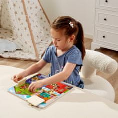Viga Toys Drevená manipulačná doska Hrad a západka Montessori domček
