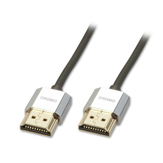 Lindy Kábel HDMI M/M 3m, Ultra High Speed+Eth UHD 2.0, 4K@60Hz, 18G, sivý, Slim, G pozl. kon., Cromo