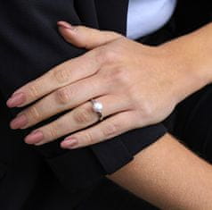 Beneto Elegantný strieborný prsteň s pravou perlou AGG29 (Obvod 50 mm)