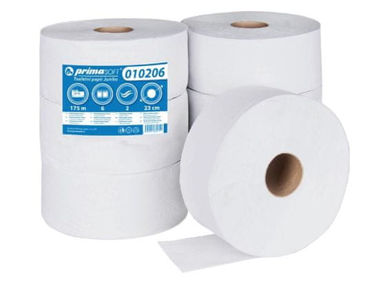 Primasoft Jumbo toaletný papier 230 mm, 2 vrstvy, recyklácia, návin 175 m - 6 ks