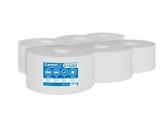 Primasoft Jumbo toaletný papier 190 mm, 2 vrstvy, recyklácia, návin 120 m - 12 ks