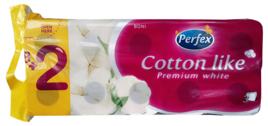 Perfex Cotton like toaletný papier, 3 vrstvy - 8+2 ks