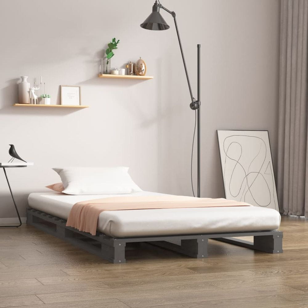 Petromila vidaXL Paletová posteľ, sivá 90x200 cm, borovicový masív