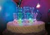 Zápich na tortu Happy Birthday LED farebný 11x8cm