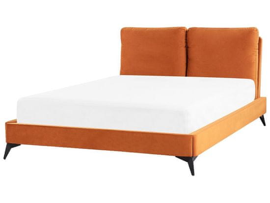 Beliani Zamatová posteľ 140 x 200 cm oranžová MELLE