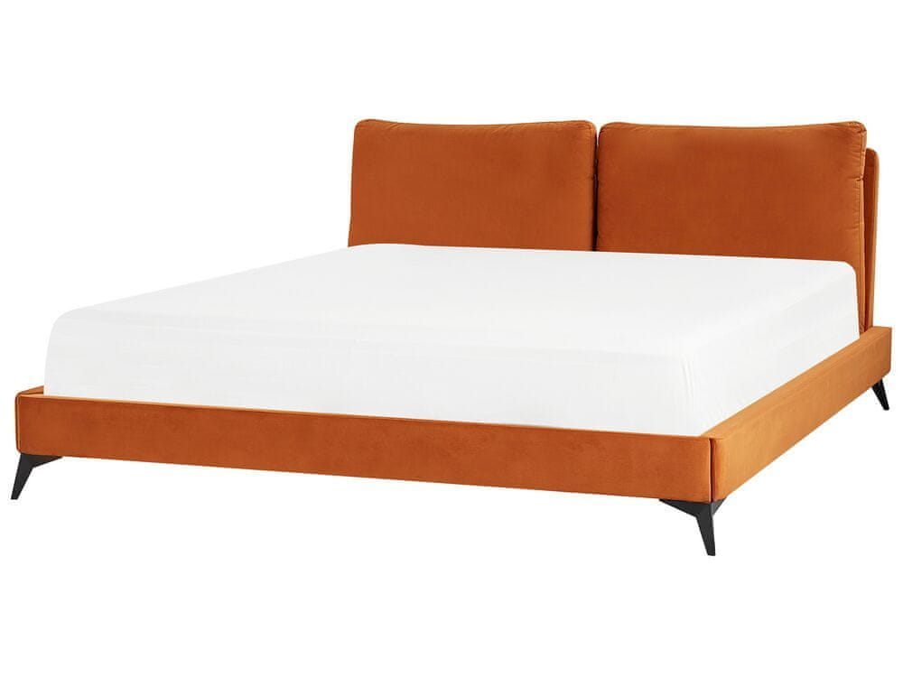 Beliani Zamatová posteľ 180 x 200 cm oranžová MELLE