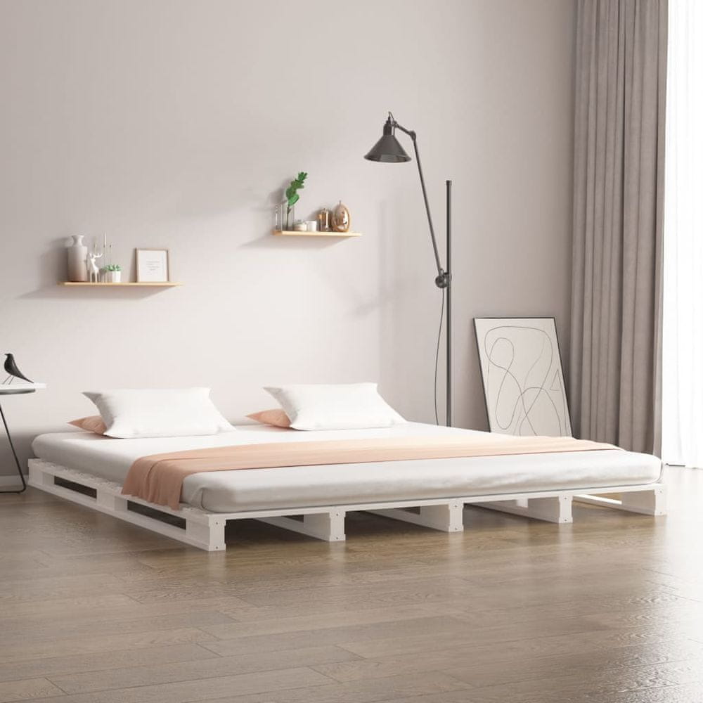 Petromila vidaXL Paletová posteľ, biela 160x200 cm, borovicový masív