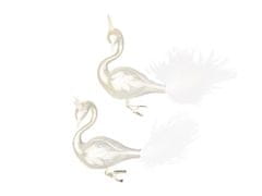 LAALU Sada 2 dekorácií: labute s pierkami na klipe biele 12 cm