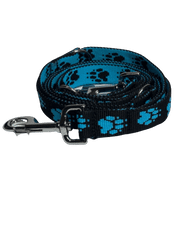 Palkar Vodítko prepínacie z popruhu pre psov 250 cm x 25 mm čierno-svetlo modrá s labkami