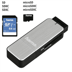 HAMA čítačka kariet USB 3.0 SD/microSD, strieborná