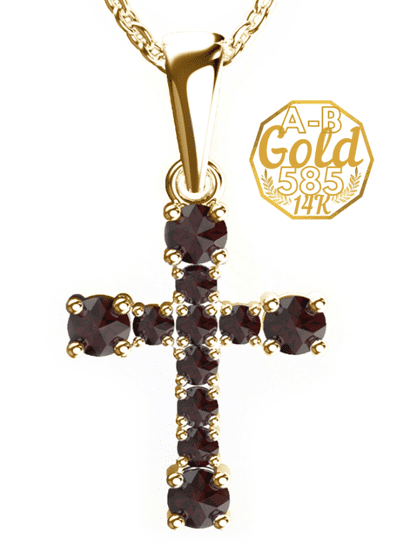 A-B A-B Kríž s posypom prírodného českého granátu v žltom zlate