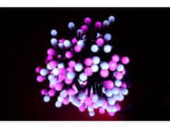 commshop Vianočná LED reťaz s guličkami - Cherry, 6m, 300 LED diód, kombinácia ružovej a studenej bielej