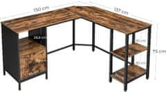 Artenat Rohový pracovný stôl Joan, 137 cm, hnedá / čierna