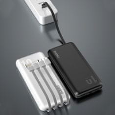 DUDAO K6Pro Power Bank 10000mAh 2x USB + kábel USB / USB-C / Lightning / Micro USB, čierny