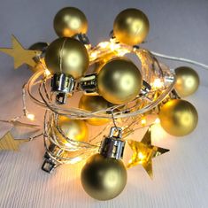 MAGIC HOME Reťaz Ball, 20 LED teplá biela, s guľami a hviezdami, zlatá