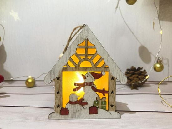 MAGIC HOME Snehuliak v domčeku, LED, závesná, 9,2x3x10,4 cm