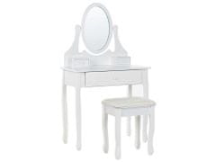 Beliani Toaletný stolík s 3 zásuvkami a oválnym zrkadlom biely ASTRE