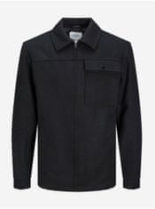 Jack&Jones Čierna pánska košeľová bunda s prímesou vlny Jack & Jones Johnson S