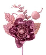 MAGIC HOME Vetvička s kvetom, ružová, 22 cm, bal. 6 ks