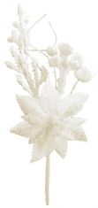 MAGIC HOME Vetvička s kvetom poinsettia, biela, 19 cm, bal. 6 ks