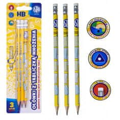 Astra , 3ks Obyčajná HB ceruzka s gumou a násobilkou, blister, 206121002