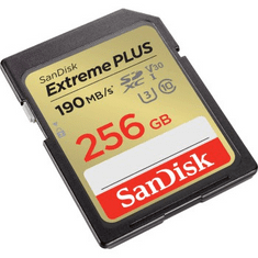 SanDisk Extreme PLUS 256 GB SDXC Memory Card 190 MB/s a 130 MB/s, UHS-I, Class 10, U3, V30