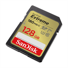 SanDisk Extreme 128GB SDXC Memory Card 180 MB/s a 90 MB/s, UHS-I, Class 10, U3, V30