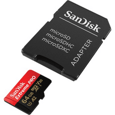 SanDisk Extreme PRO microSDXC 64GB + SD adaptér 200MB/s a 90MB/s A2 C10 V30 UHS-I U3