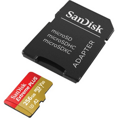 SanDisk Extreme PLUS microSDXC 256 GB + SD adaptér 200 MB/s a 140 MB/s A2 C10 V30 UHS-I U3