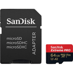 SanDisk Extreme PRO microSDXC 64GB + SD adaptér 200MB/s a 90MB/s A2 C10 V30 UHS-I U3