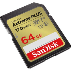 SanDisk Extreme PLUS 64 GB SDXC Memory Card 170 MB/s a 80 MB/s, UHS-I, Class 10, U3, V30
