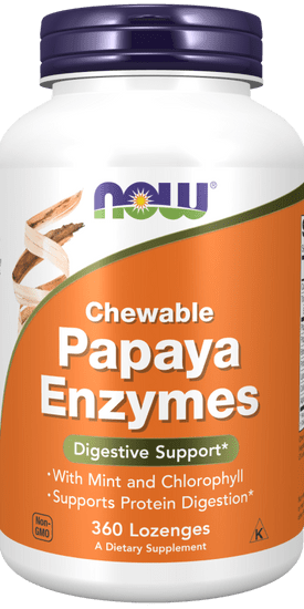 NOW Foods Papaya Enzymes, přírodní trávící enzymy, 360 pastilek - EXPIRACE 1/24
