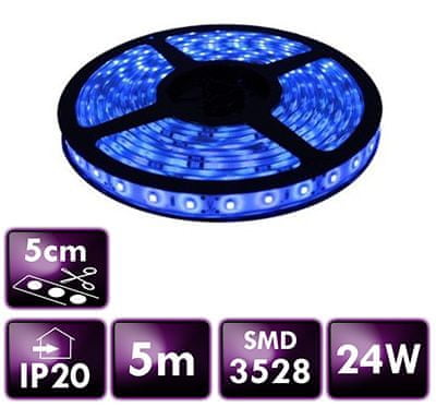 ECOLIGHT LED pásik - SMD 2835 - 5m - 60LED/m - 4,8W/m - modrý - IP20 - s konektorom