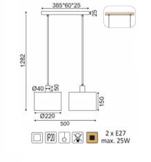 ACA Závesné svietidlo CHIOS max. 2x25W/E27/230V/IP20