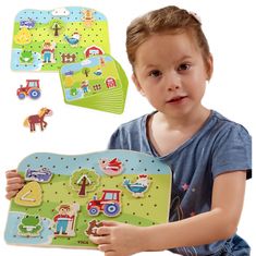 Viga Toys Montessori Zvieratká na farme Drevená šnurovacia hra