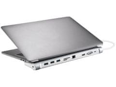 Sandberg USB-C 10v1 dokovacia stanica, HDMI+3xUSB+RJ45+VGA+TF/SD+jack+USB-C(100W), strieborný