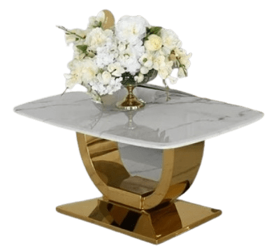 PRIMAVERA-HOME Moderný konferenčný stolík do obývacej izby s bielym mramorom top gold ART DECO