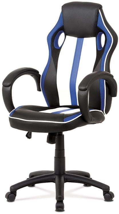 Autronic Kancelárska stolička, modrá-čierna ekokoža+MESH, hojdacia mach, kríž plastová čierna KA-V505 BLUE