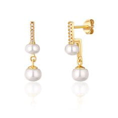 JwL Luxury Pearls Nápadité žlto pozlátené náušnice s pravými perlami a zirkónmi JL0772