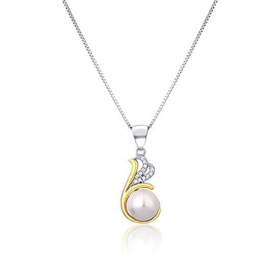 JwL Luxury Pearls Strieborný bicolor náhrdelník s pravou perlou a zirkónmi JL0786 (retiazka, prívesok)