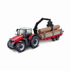 BBurago 1:50 Farm Traktor Massey FERGUSSON 8740S s nakladačom dreva