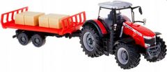 BBurago 10cm Farm Traktor Messey Ferguson 8740S s vlečkou na seno